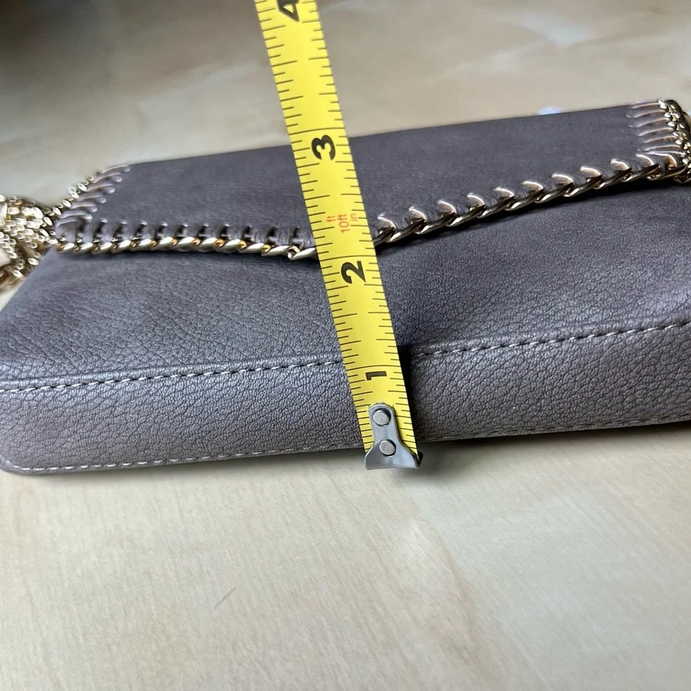 MMS Design Studio Taupe Crossbody Bag with Gold-Tone Chain & Whipstitch Trim - Picture 7 of 10